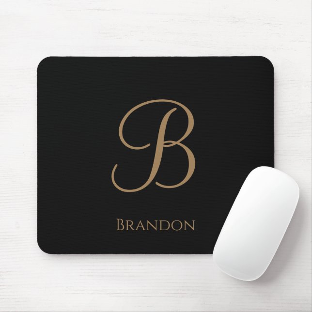 Black Gold Personalised Name and Monogram Mouse Pad (With Mouse)