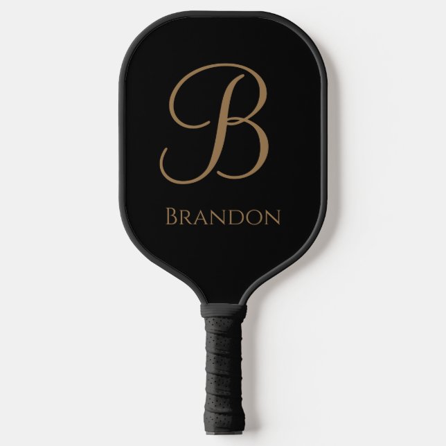 Black Gold Personalised Name and Monogram Pickleball Paddle (Front)