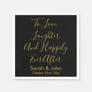 Black Gold Personalised Script Wedding Reception Napkin