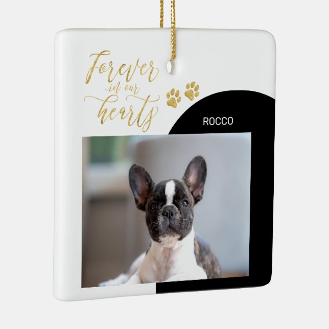 Black & Gold Pet Memorial Forever Photo Ornaments (Right)