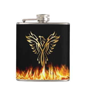 Black Gold Phoenix Flames 6 oz. Hip Flask