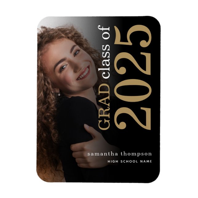 Black Gold Photo 2025 Graduation Announcement Magnet (Vertical)