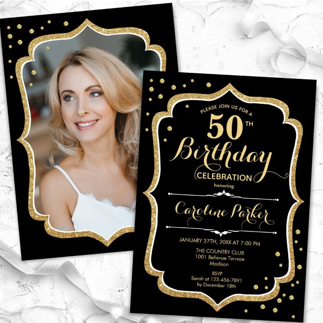 Black Gold Photo 50th Birthday Invitation (Creator Uploaded)