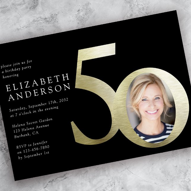 Black Gold Photo 50th Birthday Invitation (Creator Uploaded)