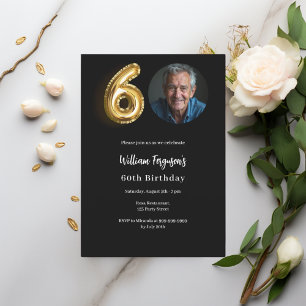 Black gold photo 60th birthday invitation