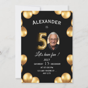 Black Gold Photo Birthday Invitation Card