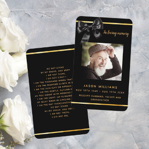 Black gold photo bow funeral prayer card
