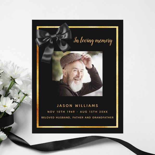 Black gold photo bow funeral program (Creator Uploaded)