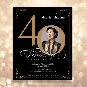 Black Gold Photo Budget 40th Birthday Invitation