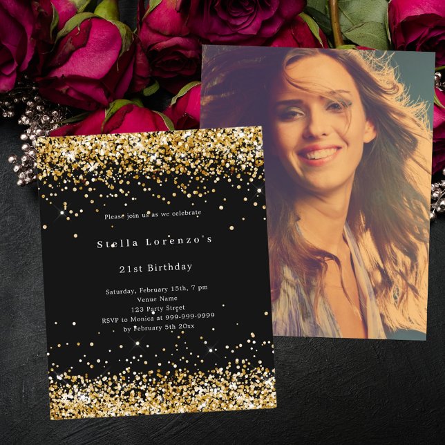 Black gold photo budget birthday invitation (Creator Uploaded)