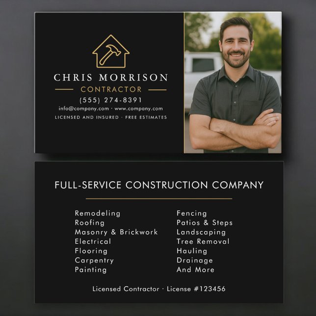 Black Gold Photo Building Construction Business Card (Creator Uploaded)