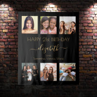 Black gold photo collage friends birthday party