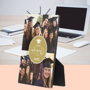 Black Gold Photo Collage Happy Graduation Plaque
