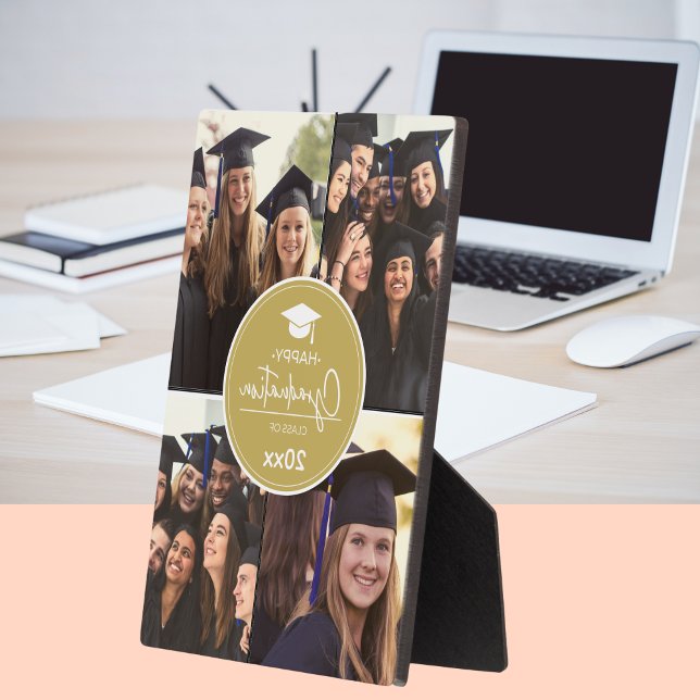 Black Gold Photo Collage Happy Graduation Plaque (Creator Uploaded)