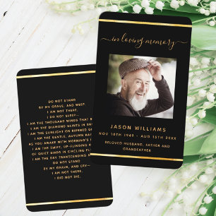 Black gold photo elegant funeral prayer card