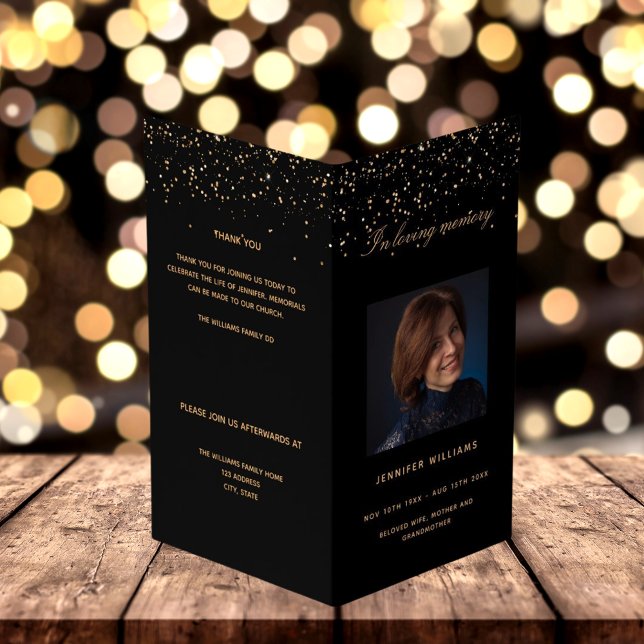 Black gold photo elegant funeral program (Creator Uploaded)
