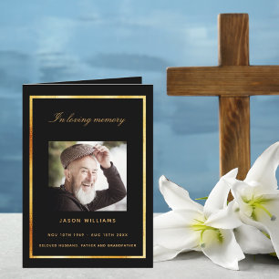 Black gold photo elegant funeral program