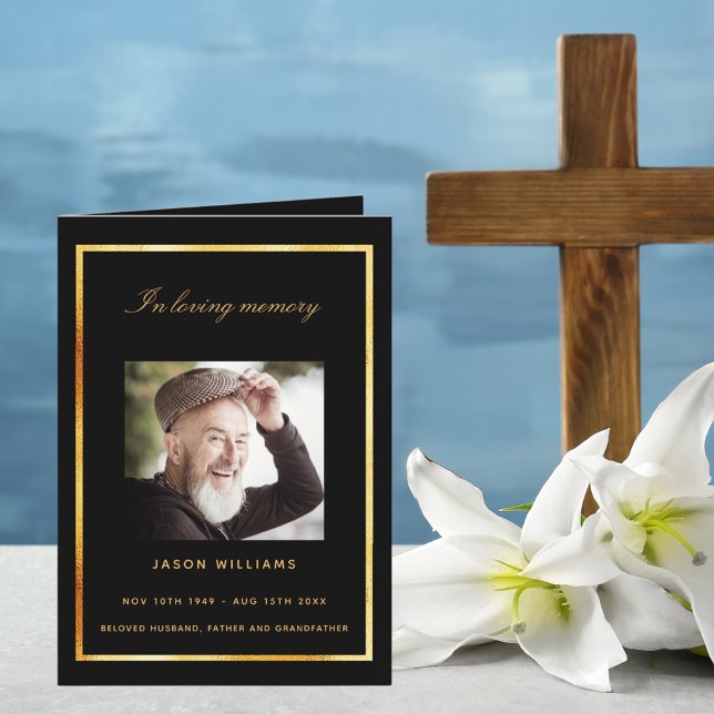 Black gold photo elegant funeral program (Creator Uploaded)