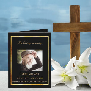 Black gold photo elegant funeral program