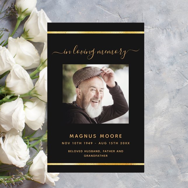 Black gold photo elegant funeral program (Creator Uploaded)