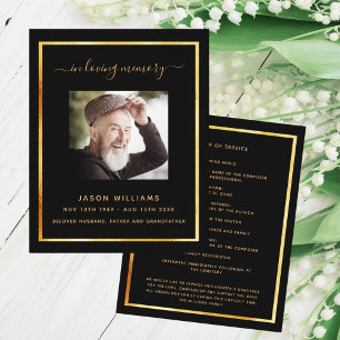 Black gold photo elegant funeral program