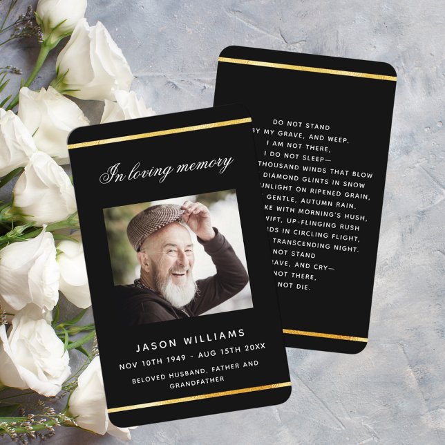 Black gold photo funeral prayer card (Creator Uploaded)