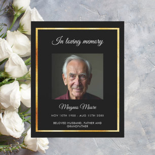 Black gold photo funeral program card