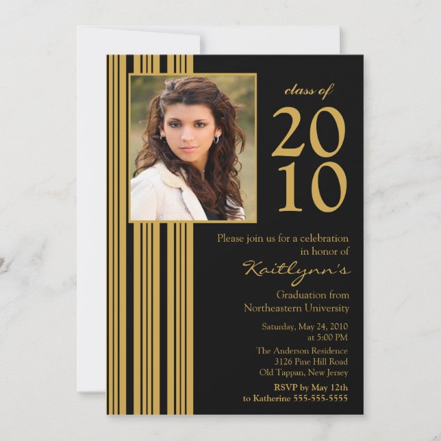 Black & Gold Photo Graduation Invitation (Front)