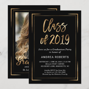 Black Gold Photo Graduation Party Invitation