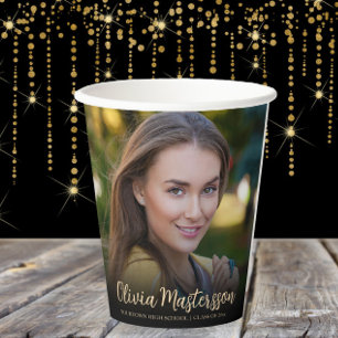 Black Gold Photo Graduation Party Paper Cups