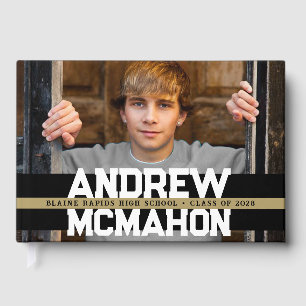 Black & Gold Photo Graduation Personalised Guest Book