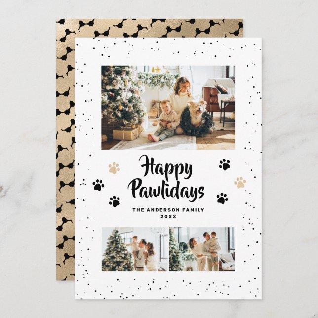 Black Gold Photo Happy Pawlidays Card (Front/Back)