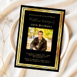 Black gold photo luxury birthday invitation<br><div class="desc">An elegant,  modern,  simple birthday invitation.  A black background decorated with faux gold frames.  Personalise and add a photo name and details. Golden text.</div>