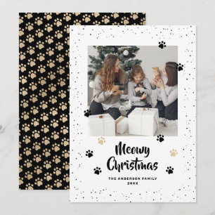 Black Gold Photo Meowy Christmas Card