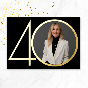 Black Gold Photo Minimalist 40th Birthday Party