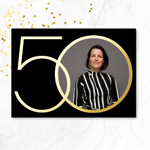 Black Gold Photo Minimalist 50th Birthday Party