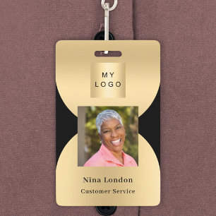 Black gold photo name arch QR code business logo ID Badge