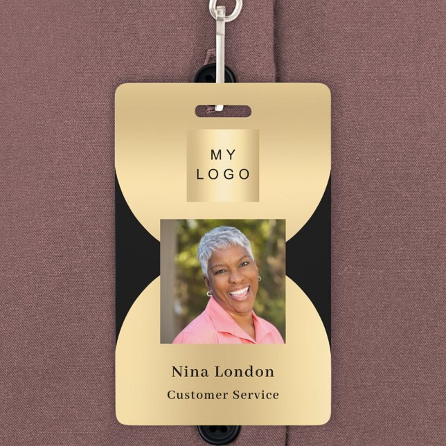 Black gold photo name arch QR code business logo ID Badge (Creator Uploaded)