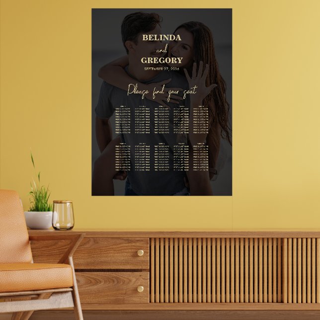 Black Gold Photo Overlay Wedding Seating Chart (Living Room 2)