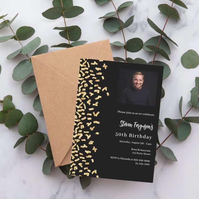 Black gold photo premium birthday invitation (Creator Uploaded)