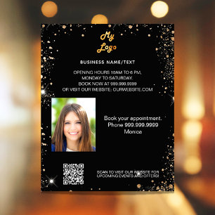 Black gold photo qr code promotion business logo flyer