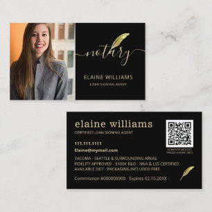 Black Gold Photo QR Notary Loan Signing Agent  Business Card