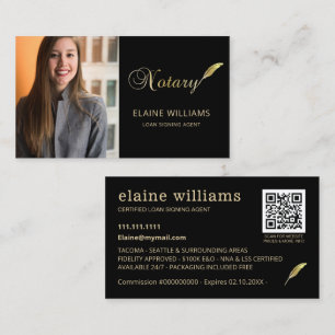 Black Gold Photo QR Notary Loan Signing Agent   Business Card