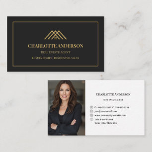 Black Gold Photo Real Estate Agent Business Card