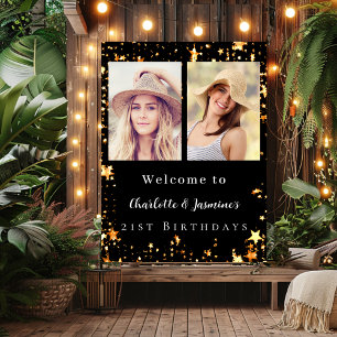 Black gold photo stars 2 persons birthday welcome poster
