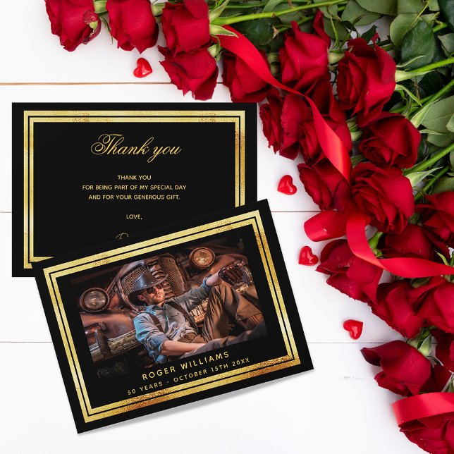 Black gold photo thank you card (Creator Uploaded)
