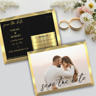 Black & Gold Photo Wedding Postcard
