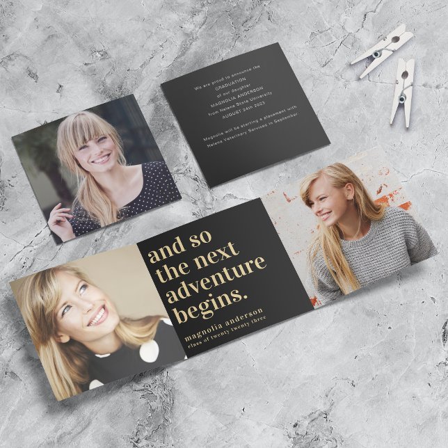 Black Gold Photos Folded Graduation Announcement (Creator Uploaded)