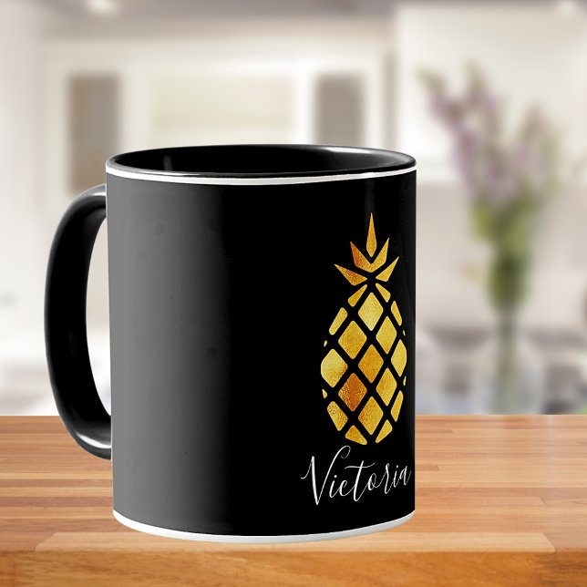 Black gold pineapple name script mug (Creator Uploaded)