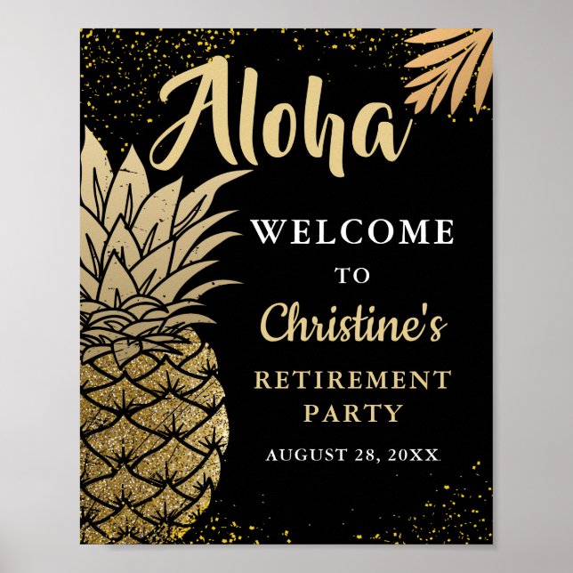 Black Gold Pineapple Retirement Party Welcome Poster (Front)